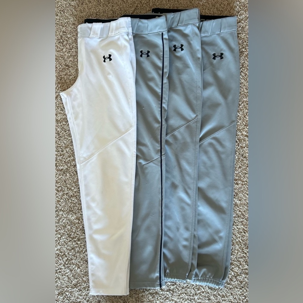 Under Armour Athletic Baseball Pants- White and Gray